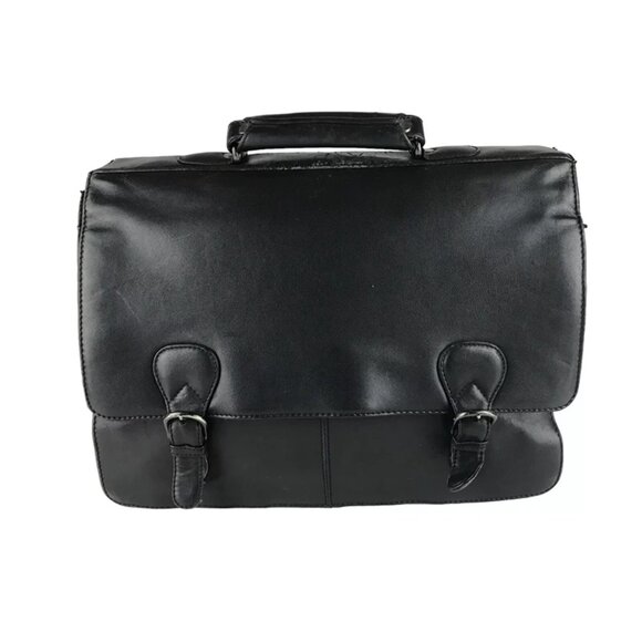 Kenneth Cole Unisex Black Leather Pockets Top Handle Briefcase/Document Case